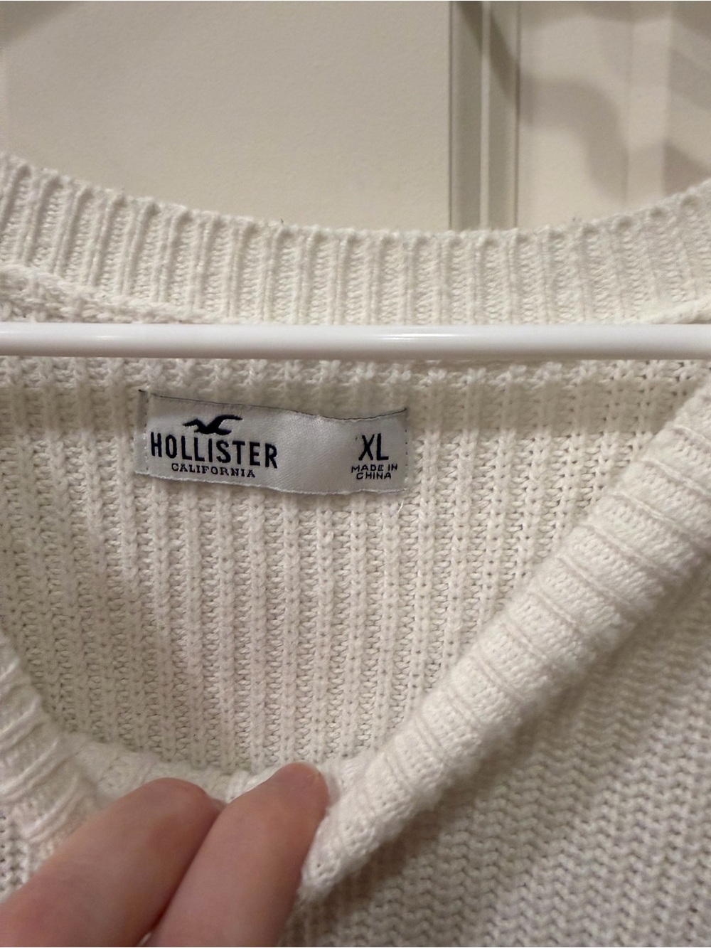 Hollister Cream Crewneck Sweater with Navy Stripes - Picture 3 of 3
